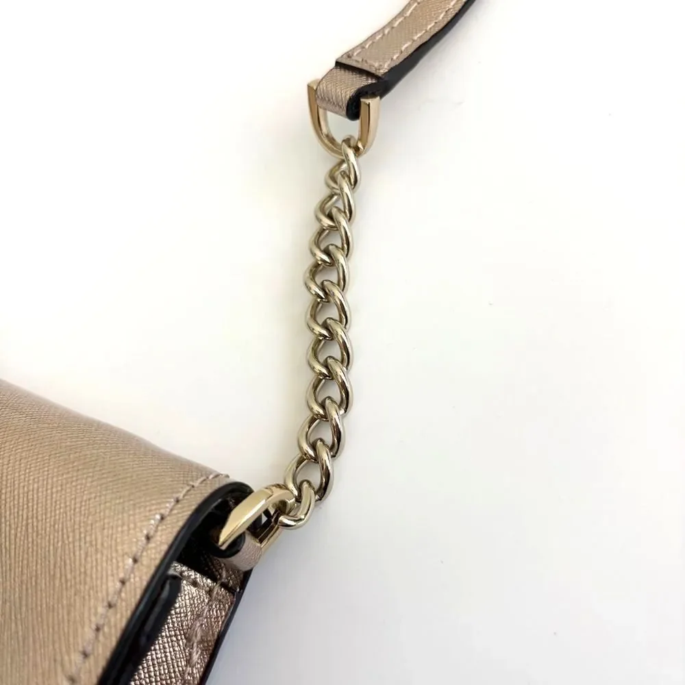 Kate Spade Rose Gold Metallic Leather Flap Crossbody Bag Chain Purse